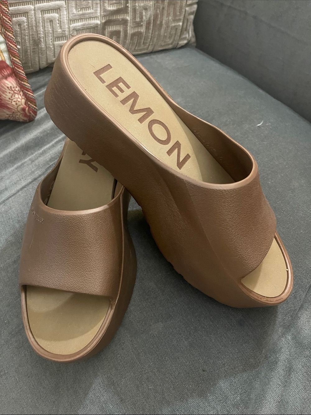 Lemon Brown Slide Mule Sandals
